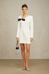 Colette white bowknot asymmetric mini dress
