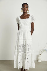 Hélène lace cut-out semi-sheer midi dress