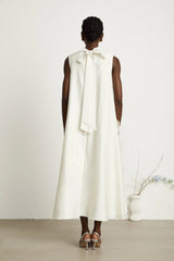 Émilie sleeveless floral-applique midi dress in White