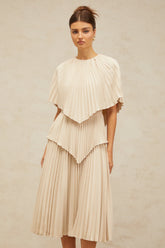 Héloïse neutrals cape pleated midi dress