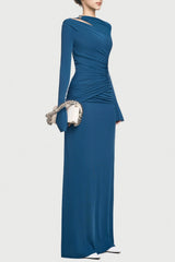 Lysander Asymmetrical Drape Cutout Maxi Dress - Blue