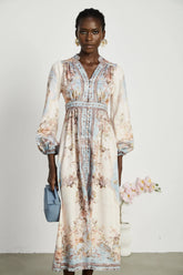 Camille floral-print long-sleeve boho dress
