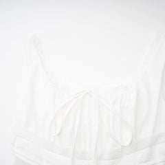 Leiana white pleated lace straps dress