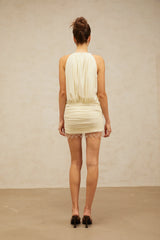 Déotille neutrals ruched fringe mini dress