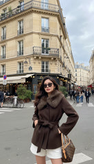 Maison Celie Chic Fur-Collar Wrap Coat