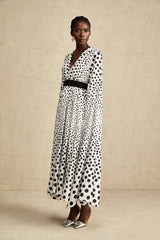 Brigitte white polka-dot slit-sleeve midi dress
