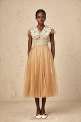 Léonor neutrals lace-panel tulle midi dress