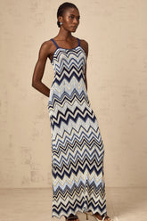 Irina blue zigzag-woven pointelle-knit maxi dress
