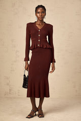 Corrine red ruffled knit top & skirt matching set