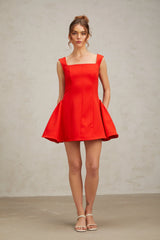 Margherita square-neck puff mini dress in Red