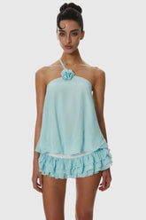 Dellesa Floral One Shoulder Top - Blue