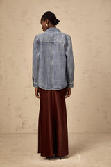 Joséphine blue embellished vertical-stripe denim shirt