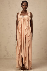 Mariah pink chiffon ruffle halter neck maxi dress