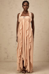 Mariah pink chiffon ruffle halter neck maxi dress