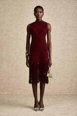 Céline red fringe-detail knitted midi dress