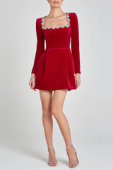 Lilay Diamante Square Collar Mini Bandage Dress - Red