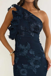 Deanna One-Shoulder Ruffle Maxi Dress Floral Navy