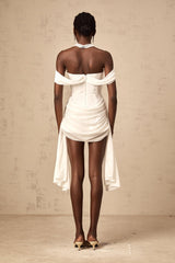 Gitta white ribbon-design ruched mini dress