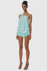 Dellesa Floral One Shoulder Top - Blue
