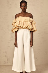 Elise neutrals off-shoulder shirred cropped top