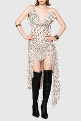 Lakena Asymmetrical Polka Dot Midi Dress