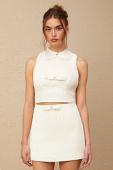 Flaminia white bow-embellished top & skirt matching set