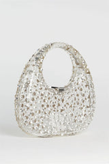 Annabel Clear Crystal Embellished Acrylic Clutch - White