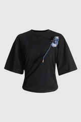 Adrienne Ruched Floral T-shirt - Black