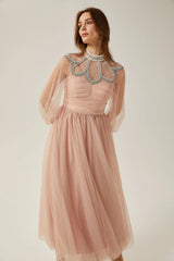 Calixte pink embellished tulle midi dress