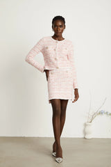 Capucine light pink check-pattern cardigan & skirt matching set