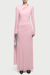 Jalynne Diagonal Shawl Cutout Maxi Dress - Pink