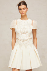 Maelle white flower-embroidery mini dress