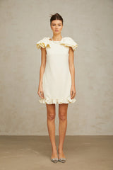 Constance white bow ruffled mini dress
