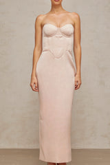 Élodie pink off-shoulder corset satin maxi dress