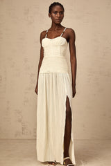 Félicie side-slit pleated maxi dress in Neutrals