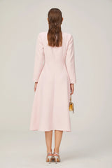 Elise pink bow-detail split-neck midi dress