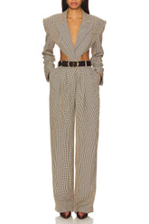 Cordia Houndstooth Belted Cutout Jumpsuit
