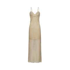 Delphine crystal-embellished gold midi dress