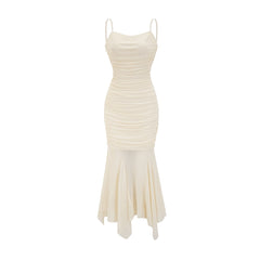 Lucia gathered mesh midi dress