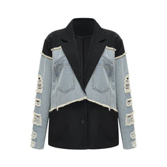 Halley black denim-panel ripped blazer