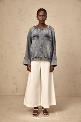 Joëlle blue collarless denim jacket