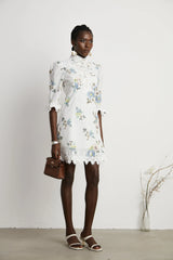 Marivel floral-print lace-trim mini dress