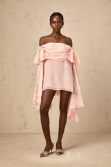 Avril pink bow draped slip mini dress