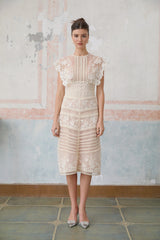 Fleur floral-embroidered lace midi dress in Neutrals