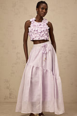 Eléa purple faux-flower top & skirt matching set
