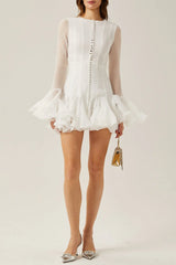 Alberta Semi-sheer Ruffle Mini Dress - White