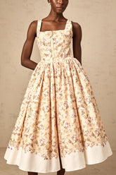 Alizée yellow floral-print buttoned midi dress