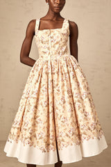Alizée yellow floral-print buttoned midi dress
