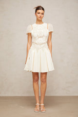Maelle white flower-embroidery mini dress