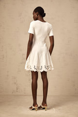 Émilie white knitted cut-out jacquard mini dress